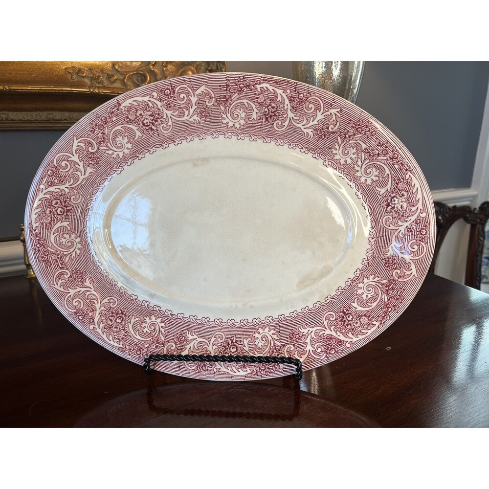 Antique Wedgewood Oval Serving Meat Platter Red Transferware 14"